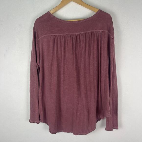 Free People Frontier Slub Knit Henley Tee Burgundy Marron Womens XS Relaxed Boho - Picture 4 of 10